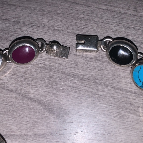 925 silver made in Mexico bracelet, with multi colored stones - Picture 7 of 9